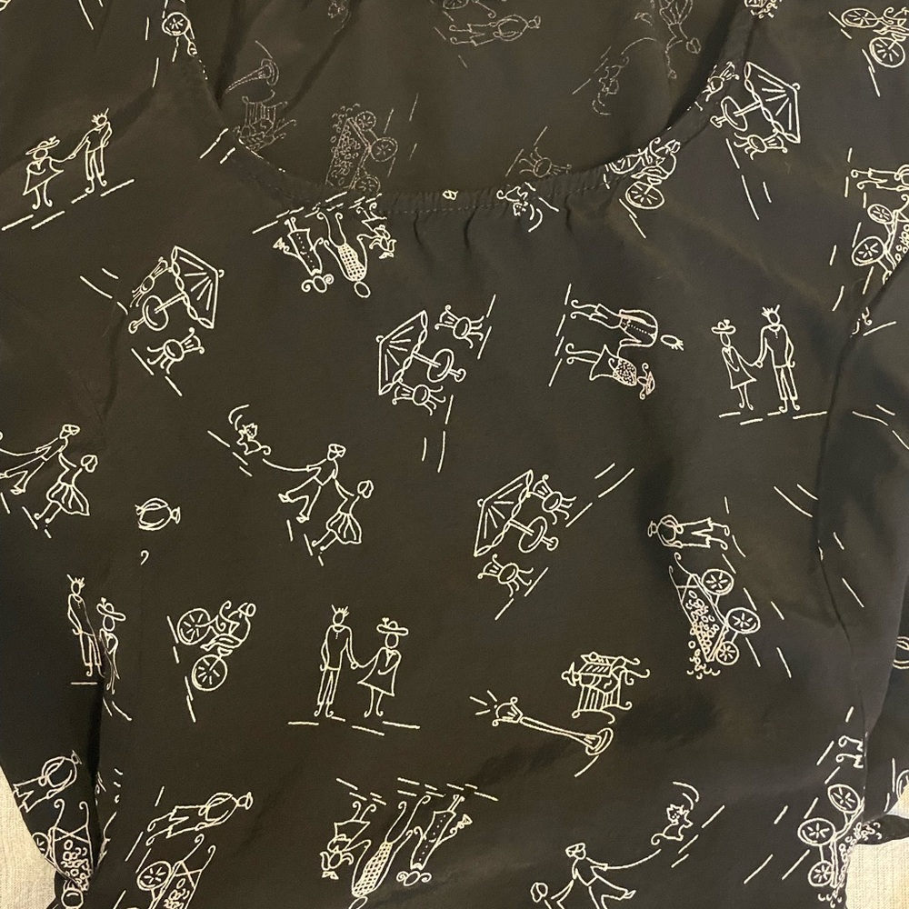 Coldwater Creek- Black and White Maxi Dress With Travel Doodle Patterns - Size L